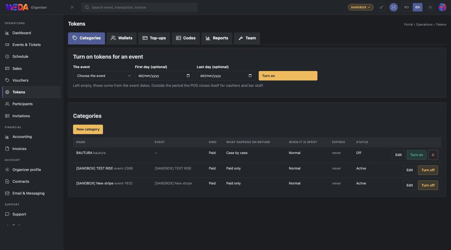 What you see from the portal: the event’s token categories
