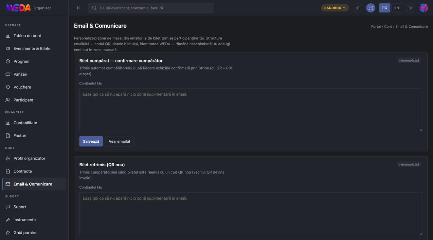 Zona pe care o completezi tu, pe fiecare tip de email