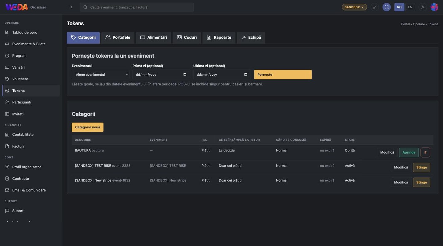 Ce vezi tu, din portal: categoriile de tokeni ale evenimentului